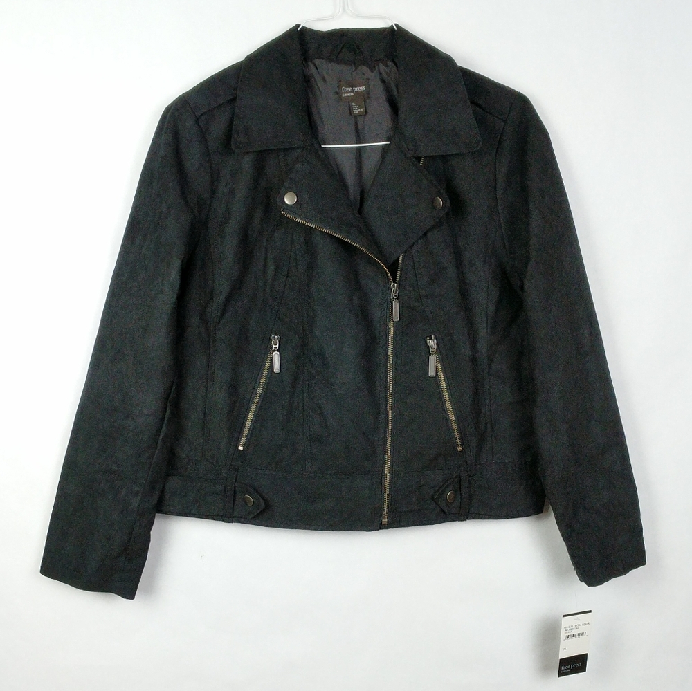 NEW Free Press Suede Jacket Moto Black